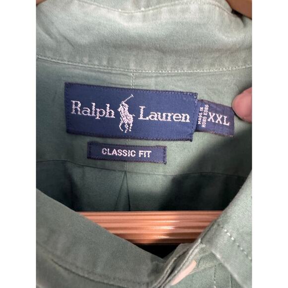 Vintage Ralph Lauren Blue Label Long Sleeve Shirt XXL Green Cotton Heavy Button - Picture 4 of 7